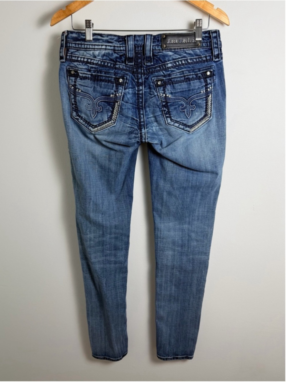 Rock Revival Alanis Skinny Jeans Pamela Wash Braided Trim Rhinestone Size 29